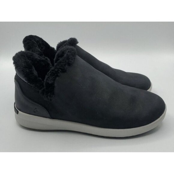 Olukai Malua Hulu Boots Women's Black Size 7 Shearling Lined Nubuck Leather - Picture 8 of 15